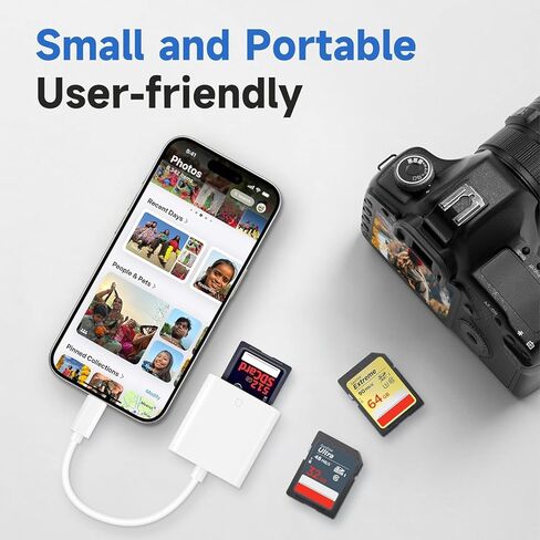 (معتمد من Apple MFi) قارئ بطاقة Lightning إلى SD، ومحول بطاقة ذاكرة الكاميرا لأجهزة iPhone وiPad وTrail Camera Viewer، التوصيل والتشغيل in Kuwait