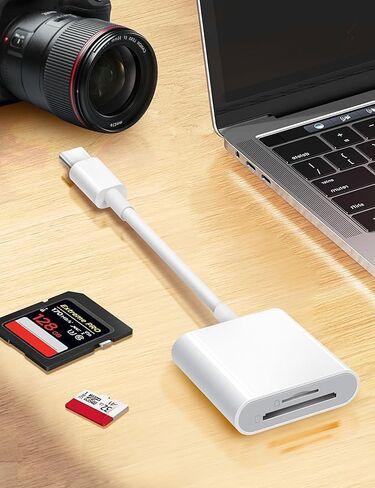 قارئ بطاقات كاميرا Trail، محول بطاقة ذاكرة 2 في 1 USB-C إلى SD MicroSD، متوافق مع iPhone 15، iPad، Mac، MacBook Pro/Air/Mini، Samsung Android، الكمبيوتر المحمول in Kuwait