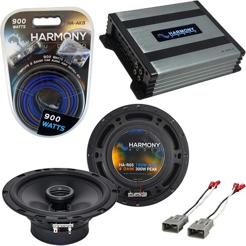 Harmony Audio HA-R65 متوافق مع حزمة Honda S2000 2000-2009 مع مجموعة تثبيت HA-A400.4 400W RMS Amp HA-AK8 8Ga Amp ومحولات حزام مكبر الصوت HA-727800 6.5 بوصة 100W RMS in Saudi Arabia