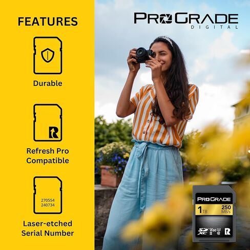 بطاقة Prograde الرقمية SD UHS-II 128 جيجابايت V60 - سرعة كتابة تصل إلى 130 ميجابايت/ثانية وسرعة قراءة 250 ميجابايت/ثانية | لمدوني الفيديو المحترفين وصانعي الأفلام والمصورين وأمناء المحتوى in Kuwait