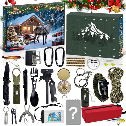 Survival Advent Calendar 2025 for Men – 24 Days Countdown Gift Box for Boyfriend or Husband | Unique Survival Kit & Mini Tools Cool for Men, Teen Boys & Adults in Kuwait