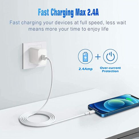 كابل لايتنينج لشاحن iPhone، 2 حزمة من سلك شحن سريع USB iPhone معتمد من Apple MFi، نقل مزامنة البيانات لـ 13/12/11 Pro Max Xs X XR 8 7 6 5 5s iPad iPod المزيد من كابلات الهاتف الخلوي in Kuwait