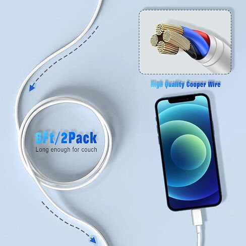 كابل لايتنينج لشاحن iPhone، 2 حزمة من سلك شحن سريع USB iPhone معتمد من Apple MFi، نقل مزامنة البيانات لـ 13/12/11 Pro Max Xs X XR 8 7 6 5 5s iPad iPod المزيد من كابلات الهاتف الخلوي in Kuwait