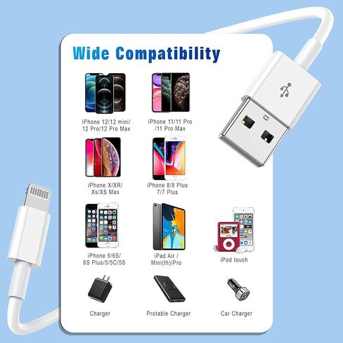 كابل لايتنينج لشاحن iPhone، 2 حزمة من سلك شحن سريع USB iPhone معتمد من Apple MFi، نقل مزامنة البيانات لـ 13/12/11 Pro Max Xs X XR 8 7 6 5 5s iPad iPod المزيد من كابلات الهاتف الخلوي in Kuwait