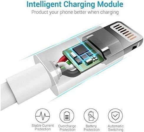 كابل لايتنينج لشاحن iPhone، 2 حزمة من سلك شحن سريع USB iPhone معتمد من Apple MFi، نقل مزامنة البيانات لـ 13/12/11 Pro Max Xs X XR 8 7 6 5 5s iPad iPod المزيد من كابلات الهاتف الخلوي in Kuwait