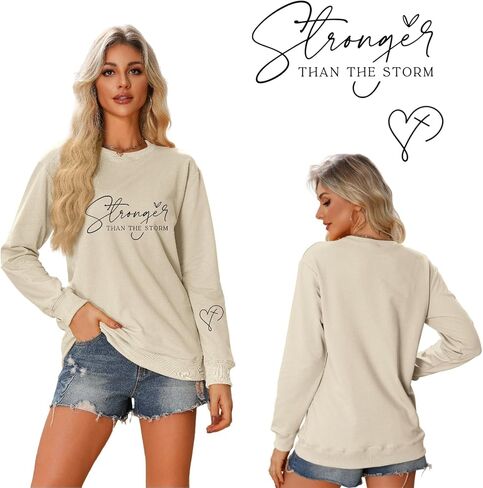 Christian Shirts Women Stronger Than The Storm Sweatshirt Resilience Inspirational Saying Long Sleeve Pullover in Saudi Arabia