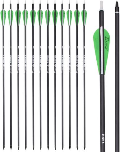 YLS Archery 26/28/30Inch Carbon Arrow Practice Hunting Arrows with100 Grain Removable Tips for Compound & Recurve Bow(Pack of 12) in Saudi Arabia