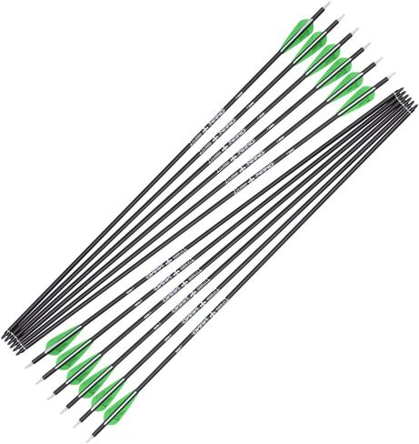 YLS Archery 26/28/30Inch Carbon Arrow Practice Hunting Arrows with100 Grain Removable Tips for Compound & Recurve Bow(Pack of 12) in Saudi Arabia