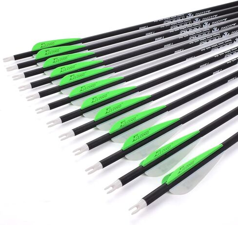 YLS Archery 26/28/30Inch Carbon Arrow Practice Hunting Arrows with100 Grain Removable Tips for Compound & Recurve Bow(Pack of 12) in Saudi Arabia