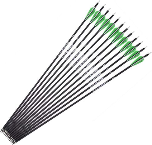 YLS Archery 26/28/30Inch Carbon Arrow Practice Hunting Arrows with100 Grain Removable Tips for Compound & Recurve Bow(Pack of 12) in Saudi Arabia
