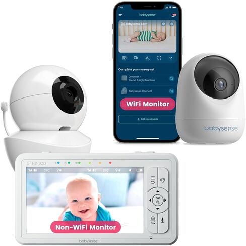 جهاز مراقبة الأطفال فيديو بشاشة مقسمة عالية الدقة مقاس 5 بوصات من Babysense مزود بكاميرتين وجهاز تحكم عن بعد PTZ، وإضاءة ليلية، ومدى 960 قدمًا، وصوت ثنائي الاتجاه، وتكبير 4X، ورؤية ليلية، وبطارية 4000 مللي أمبير في الساعة in Kuwait