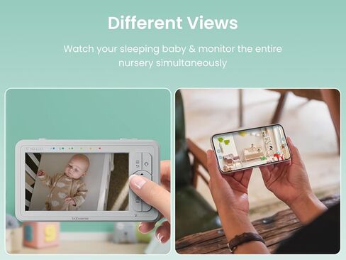 جهاز مراقبة الأطفال فيديو بشاشة مقسمة عالية الدقة مقاس 5 بوصات من Babysense مزود بكاميرتين وجهاز تحكم عن بعد PTZ، وإضاءة ليلية، ومدى 960 قدمًا، وصوت ثنائي الاتجاه، وتكبير 4X، ورؤية ليلية، وبطارية 4000 مللي أمبير في الساعة in Kuwait