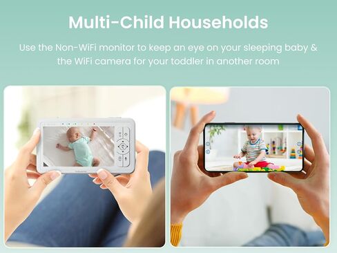 جهاز مراقبة الأطفال فيديو بشاشة مقسمة عالية الدقة مقاس 5 بوصات من Babysense مزود بكاميرتين وجهاز تحكم عن بعد PTZ، وإضاءة ليلية، ومدى 960 قدمًا، وصوت ثنائي الاتجاه، وتكبير 4X، ورؤية ليلية، وبطارية 4000 مللي أمبير في الساعة in Kuwait