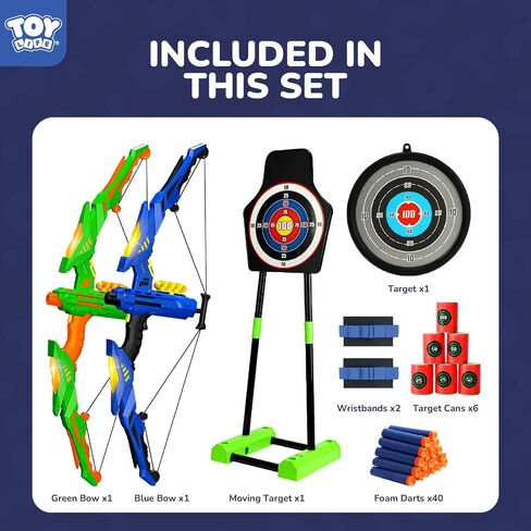 TOY Life 2 Pack Bow and Arrow for Kids 4 6 8 12 14 Years Old, Outside Outdoor Toys Games for Kids, Kids Bow and Arrow Set with LED Lights, Archery Set with Standing/Movable Target and 40 Foam Darts in Saudi Arabia