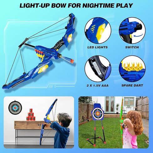 TOY Life 2 Pack Bow and Arrow for Kids 4 6 8 12 14 Years Old, Outside Outdoor Toys Games for Kids, Kids Bow and Arrow Set with LED Lights, Archery Set with Standing/Movable Target and 40 Foam Darts in Saudi Arabia