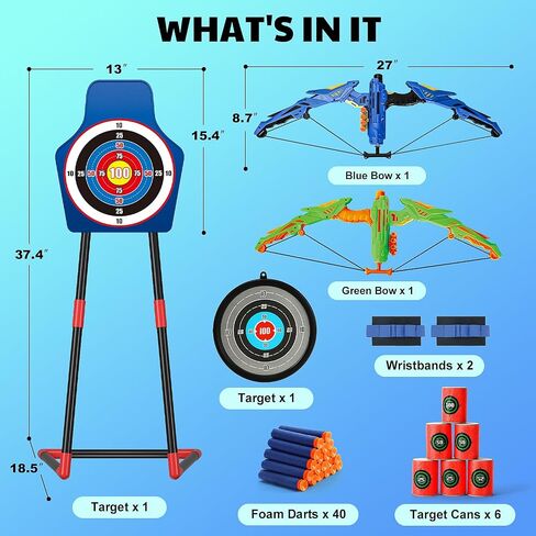 TOY Life 2 Pack Bow and Arrow for Kids 4 6 8 12 14 Years Old, Outside Outdoor Toys Games for Kids, Kids Bow and Arrow Set with LED Lights, Archery Set with Standing/Movable Target and 40 Foam Darts in Saudi Arabia