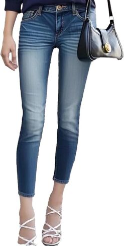 جينز نسائي عالي الخصر من FairyLove للنساء جينز ممزق ممزق بقصة ضيقة ومقاس ضيق لرفع المؤخرة سروال دينم أزرق in Kuwait