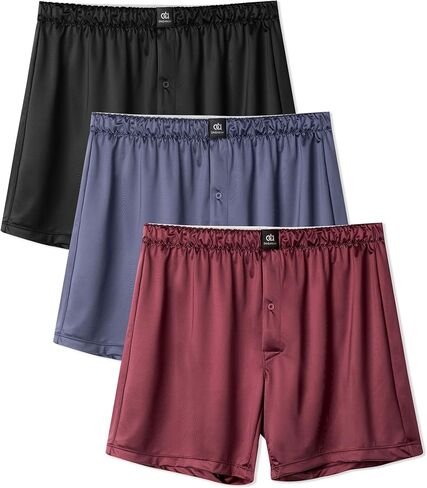 David Archy Stretch Satin Boxers للرجال ، والشعور بالملاكمة الحريرية ، والملابس الداخلية للرجال الفضفاضة للنوم 3 عبوة in Saudi Arabia