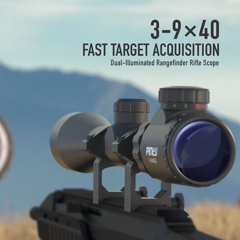 نطاق بندقية PINTY 3-9x40 مع شبكاني مضيء باللون الأحمر/الأخضر ومحدد المدى، وعدسة متعددة الطبقات مع حوامل لسكة Picatinny in Saudi Arabia