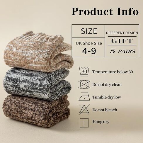 Tavaleu Wool Socks for Women Men, Winter Soft Cozy Thermal Sock Warm Breathable Crew Boot Socks in Kuwait