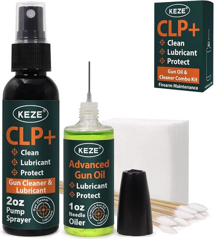Keze Gun Cleaning Kit CLP Gun Oil and Cleaner Lubricant Pistol Solvent | 2 oz. CLP Sprayer & 1 oz. Synthetic Oil Needle Oiler, Cleaning Patches, Cleaning Swabs Clean Lubricate Prevent Rust in Kuwait
