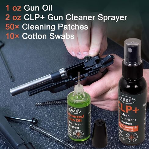 Keze Gun Cleaning Kit CLP Gun Oil and Cleaner Lubricant Pistol Solvent | 2 oz. CLP Sprayer & 1 oz. Synthetic Oil Needle Oiler, Cleaning Patches, Cleaning Swabs Clean Lubricate Prevent Rust in Kuwait