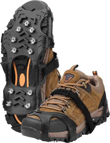 Crampons Ice Cleats for Shoes and Boots, Silicone Stainless Steel Grippers with 10 Stainless Steel Spikes Traction Cleats for Ice and Snow for Winter Walking, Hiking, Climbing, and Fishing in Saudi Arabia