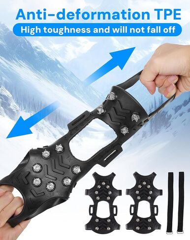 Crampons Ice Cleats for Shoes and Boots, Silicone Stainless Steel Grippers with 10 Stainless Steel Spikes Traction Cleats for Ice and Snow for Winter Walking, Hiking, Climbing, and Fishing in Saudi Arabia
