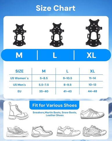 Crampons Ice Cleats for Shoes and Boots, Silicone Stainless Steel Grippers with 10 Stainless Steel Spikes Traction Cleats for Ice and Snow for Winter Walking, Hiking, Climbing, and Fishing in Saudi Arabia