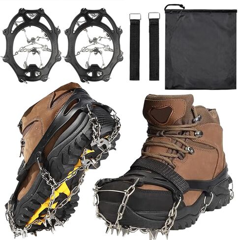 Crampons Ice Cleats, Anti Slip 19 Stainless Steel Spikes Ice Snow Grips for Boots Shoes Women Men Traction Cleats Protect Footwear for Hiking Mountaineering Fishing Walking Climbing in Saudi Arabia