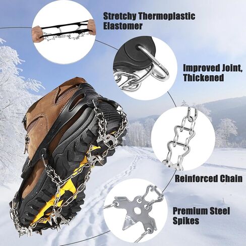 Crampons Ice Cleats, Anti Slip 19 Stainless Steel Spikes Ice Snow Grips for Boots Shoes Women Men Traction Cleats Protect Footwear for Hiking Mountaineering Fishing Walking Climbing in Saudi Arabia