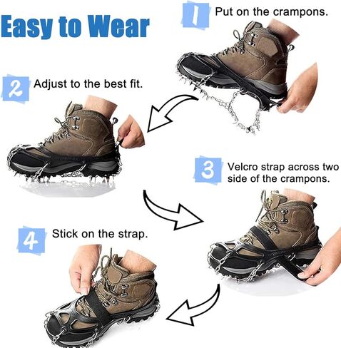 Crampons Ice Cleats, Anti Slip 19 Stainless Steel Spikes Ice Snow Grips for Boots Shoes Women Men Traction Cleats Protect Footwear for Hiking Mountaineering Fishing Walking Climbing in Saudi Arabia
