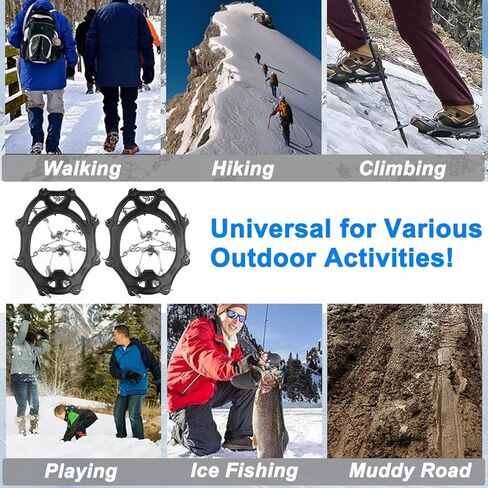 Crampons Ice Cleats, Anti Slip 19 Stainless Steel Spikes Ice Snow Grips for Boots Shoes Women Men Traction Cleats Protect Footwear for Hiking Mountaineering Fishing Walking Climbing in Saudi Arabia