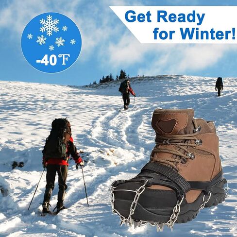 Crampons Ice Cleats, Anti Slip 19 Stainless Steel Spikes Ice Snow Grips for Boots Shoes Women Men Traction Cleats Protect Footwear for Hiking Mountaineering Fishing Walking Climbing in Saudi Arabia
