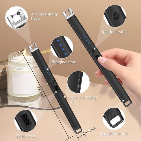 Stocking Stuffers for Women：Electric Lighter, Rechargeable Lighter with Battery Indicator Light and Safety Switch, Electric Candle Lighters for Scented Candles,Barbecues, Camping, Holiday Parties in Kuwait