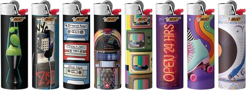 BIC Maxi Pocket Lighter, Special Edition Nostalgia Collection, Assorted Unique Lighter Designs, 8 Count Pack of Lighters in Saudi Arabia