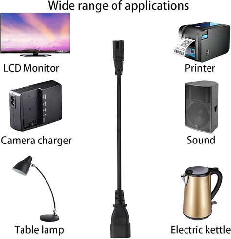 0.3m Short AC Power Cord, C14 Plug to C7 (Figure-8) Socket, 10A 250V, Compatible with Laptop Charger, Printer, Monitor, Bluetooth Speaker (0.3M C14 to C7 Power Cord) in Saudi Arabia