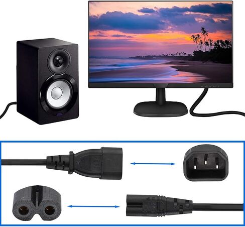 0.3m Short AC Power Cord, C14 Plug to C7 (Figure-8) Socket, 10A 250V, Compatible with Laptop Charger, Printer, Monitor, Bluetooth Speaker (0.3M C14 to C7 Power Cord) in Saudi Arabia