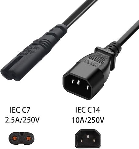 0.3m Short AC Power Cord, C14 Plug to C7 (Figure-8) Socket, 10A 250V, Compatible with Laptop Charger, Printer, Monitor, Bluetooth Speaker (0.3M C14 to C7 Power Cord) in Saudi Arabia