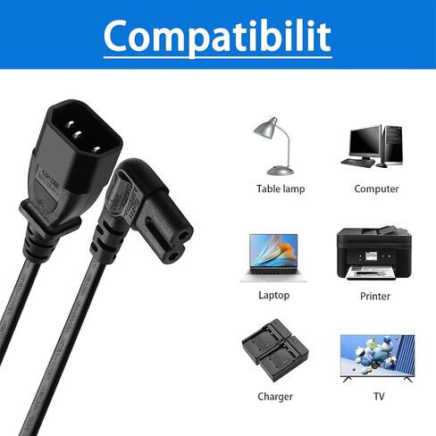 0.3m Short AC Power Cord, C14 Plug to C7 (Figure-8) Socket, 10A 250V, Compatible with Laptop Charger, Printer, Monitor, Bluetooth Speaker (0.3M C14 to C7 Power Cord) in Saudi Arabia