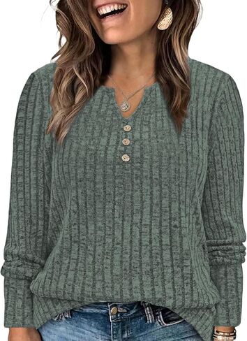 ROSRISS Plus-Size-Tops-for-Women Dressy Long Sleeve Shirts Casual V Neck Tunics Trendy Loose Ribbed Knit Pullover Sweaters in Saudi Arabia