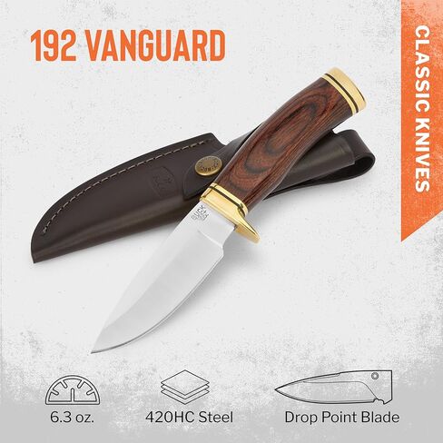 Buck Knives 192 Vanguard Hunting Knife, 4-1/4" Fixed Blade, Full Tang Design, Walnut DymaLux Handle, 420HC Stainless Steel Drop Point Blade, Sheath Included, Knife Made in the USA, 6.3 oz in Kuwait