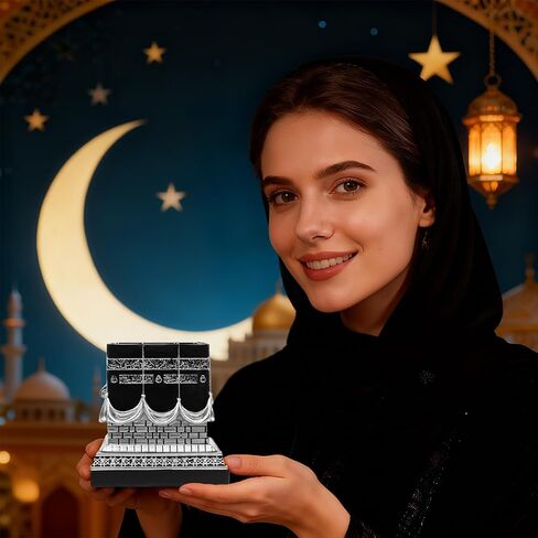ديكور نسخة طبق الأصل من الراتنج Mingzhang - 4.6 بوصة نموذج بيت صلاة إسلامي أسود ذهبي مع نص عربي وأحجار الراين، هدية عيد رمضان، ديكور مكتب منزلي إسلامي (4.17 × 4.17 بوصة) (ذهبي) in Saudi Arabia