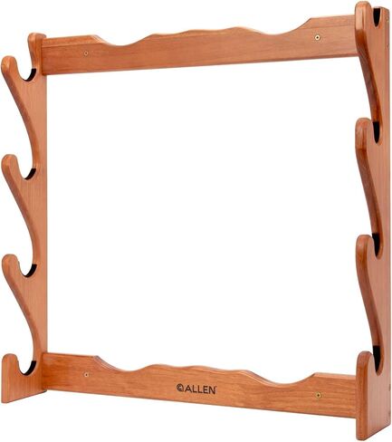 Allen Company Indoor Gun Rack, Holds 2, 3 and 4 Rifles/Shotguns - Wall Storage Display Rifle Rack - Wood with Metal Hooks - Brown/Black in Kuwait