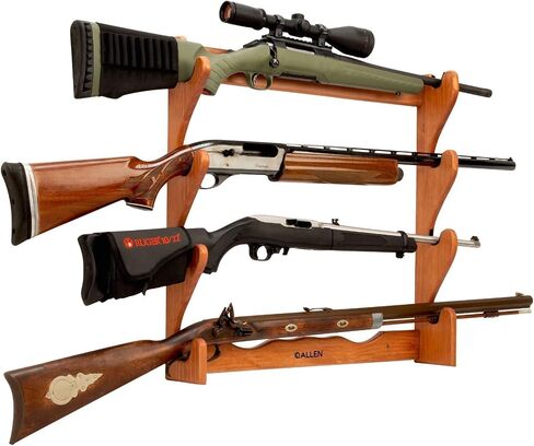 Allen Company Indoor Gun Rack, Holds 2, 3 and 4 Rifles/Shotguns - Wall Storage Display Rifle Rack - Wood with Metal Hooks - Brown/Black in Kuwait