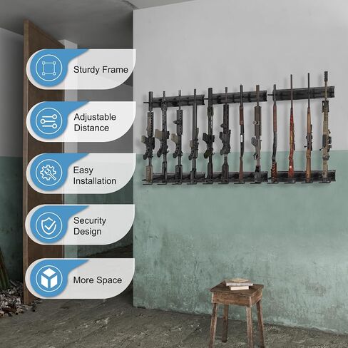 Upbci Heavy Duty Steel Gun Rack - Wall Mount, Adjustable 4/8/12 Slot Indoor Gun Racks, Securely Display Shotgun & Rifle in Kuwait