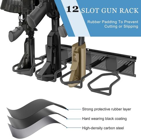 Upbci Heavy Duty Steel Gun Rack - Wall Mount, Adjustable 4/8/12 Slot Indoor Gun Racks, Securely Display Shotgun & Rifle in Kuwait