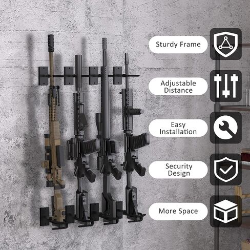 Heavy Duty Steel Gun Rack - Wall Mount, Adjustable 4/8/12 Slot Indoor Gun Racks, Securely Display Shotgun & Rifle in Saudi Arabia