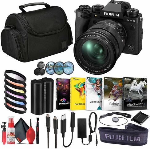 كاميرا Fujifilm X-T5 الرقمية بدون مرآة طقم عدسات XF16-80mm - أسود - حزمة مع بطاقة ذاكرة 64 جيجابايت + طقم تنظيف + حامل ثلاثي مرن + المزيد من الملحقات in Kuwait