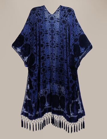 التستر النسائي Burnout Velvet Cardigan الزي غير الرسمي الطويل على Kimono مع شرابة in Saudi Arabia
